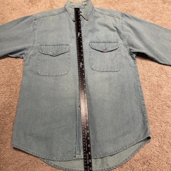 Vintage 90s TRUE IDENTITY 100% Cotton Chambray Denim Shirt Shacket Mens Size S - Picture 10 of 10